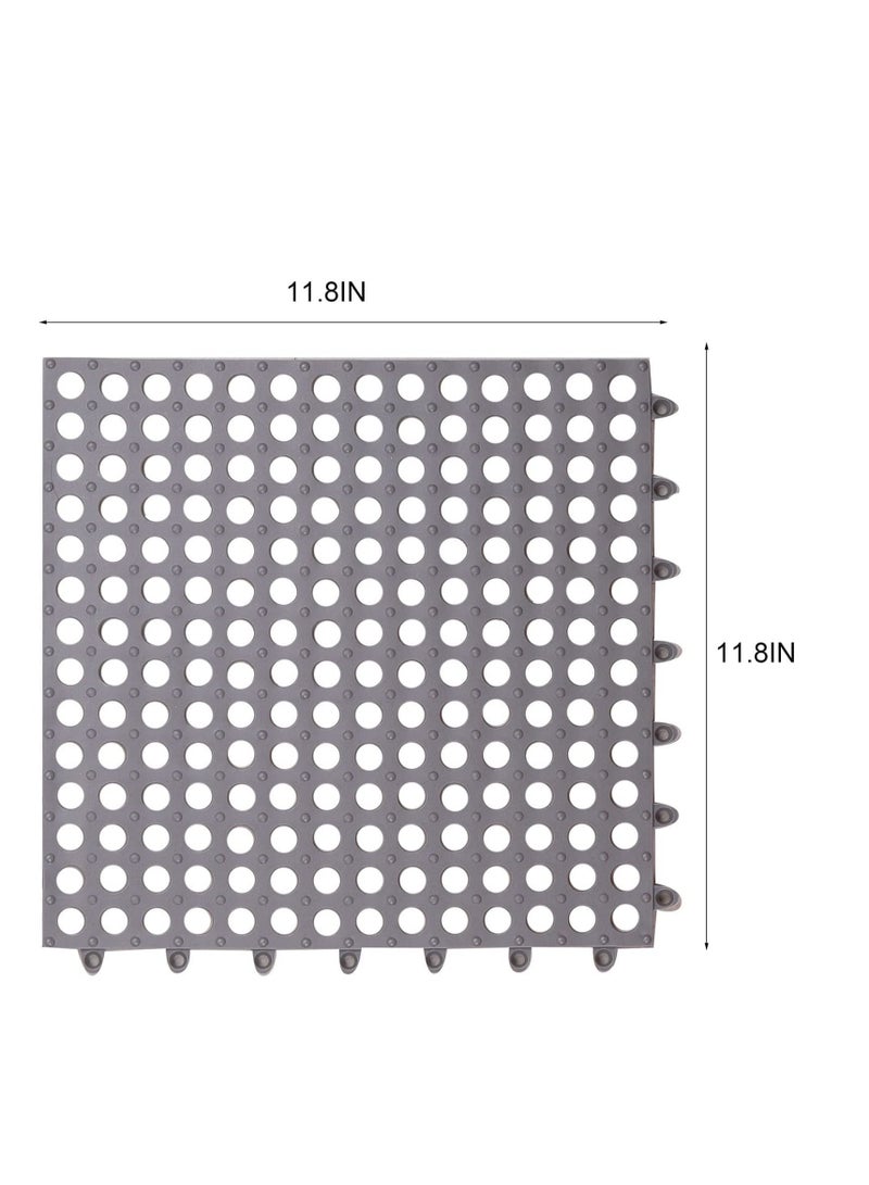 12 Pack Interlocking Non Slip Drainage Floor Tiles, 11.8 X Inch Soft PVC Bath Shower Mat with Suctions Cups, Holes for Bathroom, Kitchen, Pool, Wet Areas