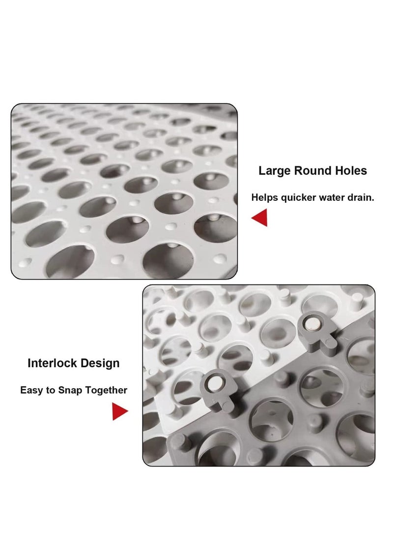 12 Pack Interlocking Non Slip Drainage Floor Tiles, 11.8 X Inch Soft PVC Bath Shower Mat with Suctions Cups, Holes for Bathroom, Kitchen, Pool, Wet Areas