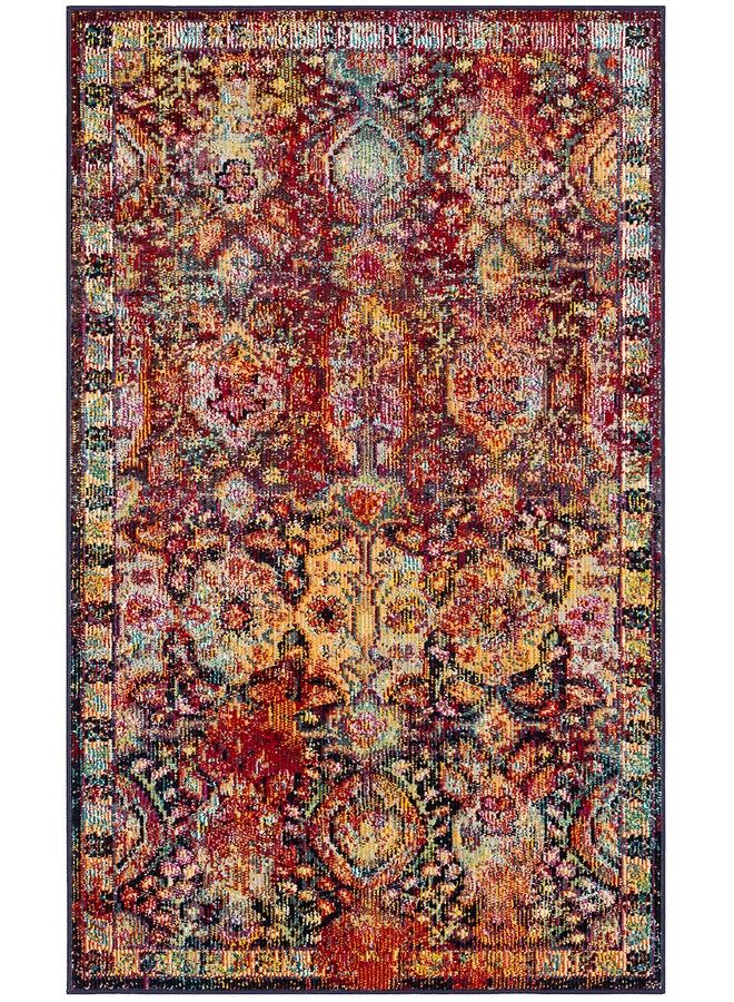 Crystal Collection Accent Rug 3' X 5' Navy & Orange Oriental Distressed Design Nonshedding & Easy Care Ideal For High Traffic Areas In Entryway Living Room Bedroom (Crs505F)