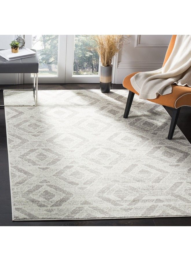 Skyler Collection 3' X 5' Ivory Grey Sky190H Boho Diamond Distressed Nonshedding Living Room Bedroom Accent Rug