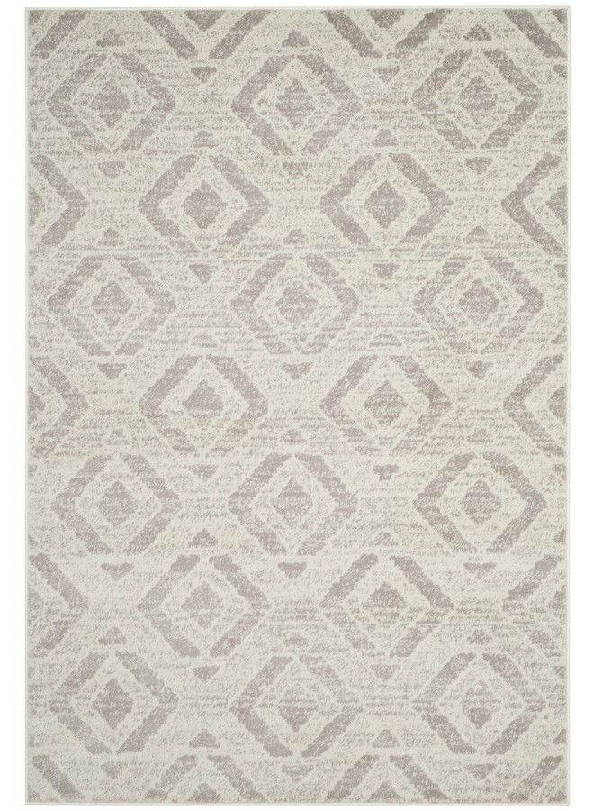 Skyler Collection 3' X 5' Ivory Grey Sky190H Boho Diamond Distressed Nonshedding Living Room Bedroom Accent Rug