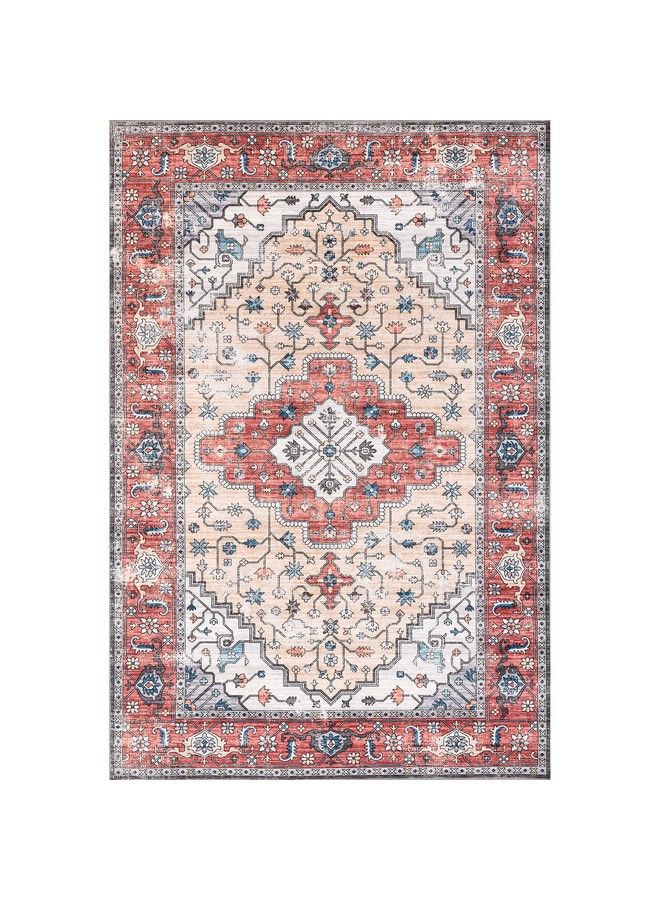 Melanie Transitional Medallion Machine Washable Area Rug 4' X 6' Rust