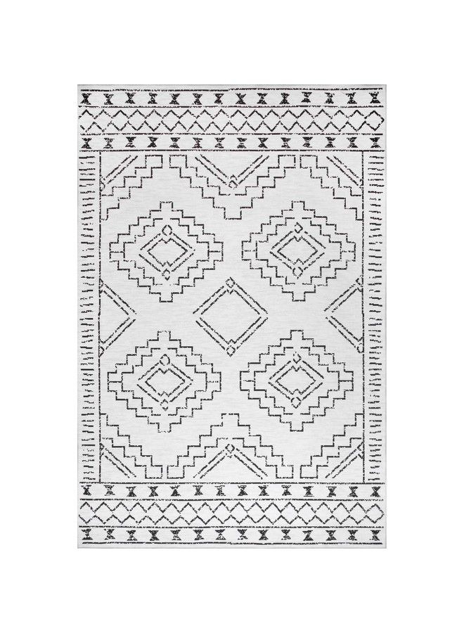 Noa Machine Washable Tribal Moroccan Area Rug 5' X 8' White