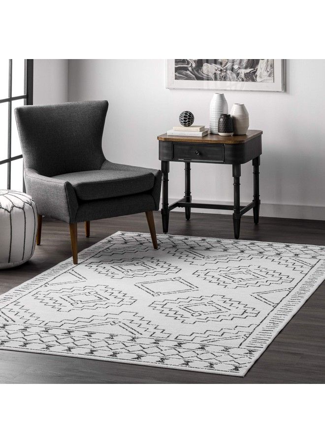 Noa Machine Washable Tribal Moroccan Area Rug 5' X 8' White