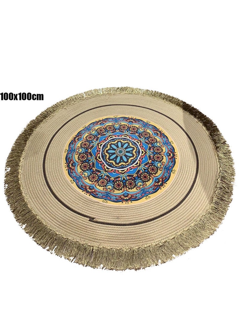 FFD Hand-Woven Cotton Round Area Rug with Tassels - Soft & Stylish Carpet for Bedroom, Living Room, and Dining Room