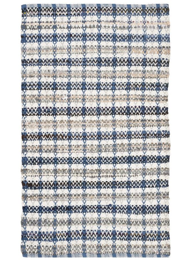 Montauk Collection Accent Rug 3' X 5' Blue & Multi Handmade Cotton Ideal For High Traffic Areas In Entryway Living Room Bedroom (Mtk950B)