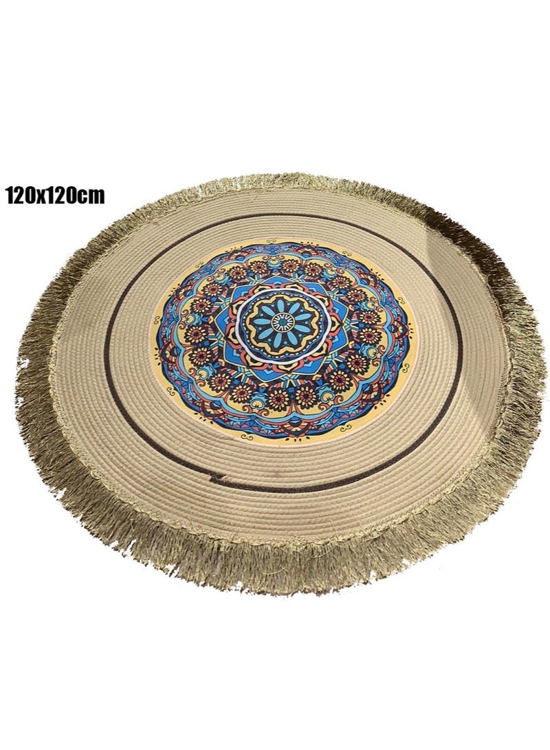 FFD Area Rug Carpet Round Hand Woven Febric Cutton Area Rug Carpet For Bedroom Living room Dining Room Round Tassel Carpet Soft and Easy To Care Floor Mate Carpet