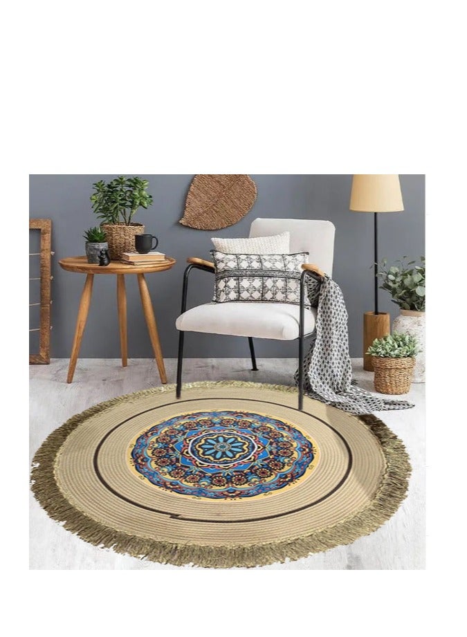 FFD Area Rug Carpet Round Hand Woven Febric Cutton Area Rug Carpet For Bedroom Living room Dining Room Round Tassel Carpet Soft and Easy To Care Floor Mate Carpet