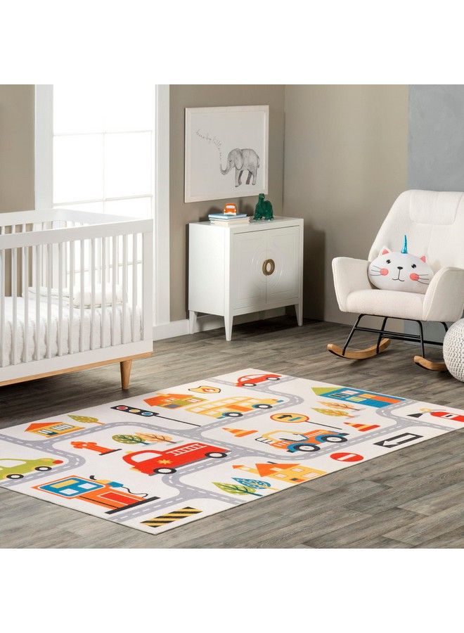 Carmina City Streets Machine Washable Kids Area Rug 3' X 5' White Multi