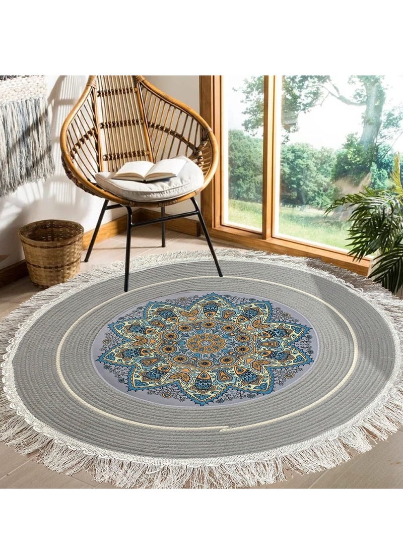 FFD Round Hand Woven Febric Cutton Area Rug Carpet For Bedroom Living room Dining Room Round Tassel Carpet Soft and Easy To Care Floor Mate Carpet