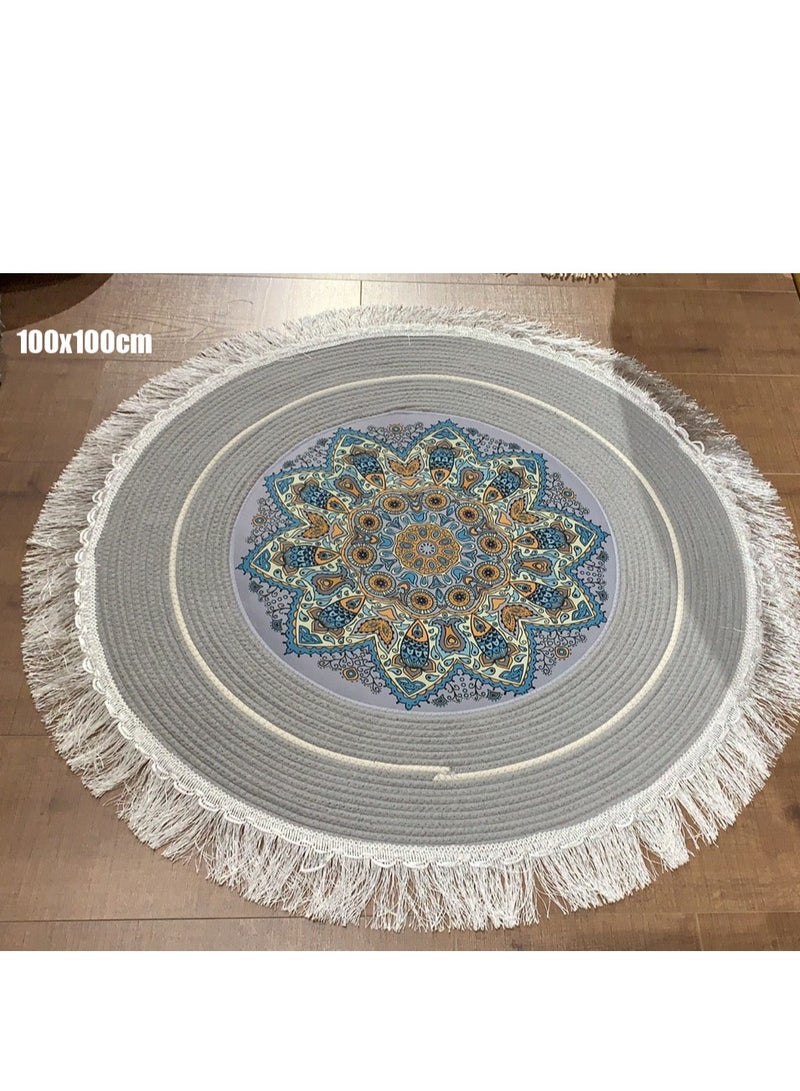 FFD Round Hand Woven Febric Cutton Area Rug Carpet For Bedroom Living room Dining Room Round Tassel Carpet Soft and Easy To Care Floor Mate Carpet