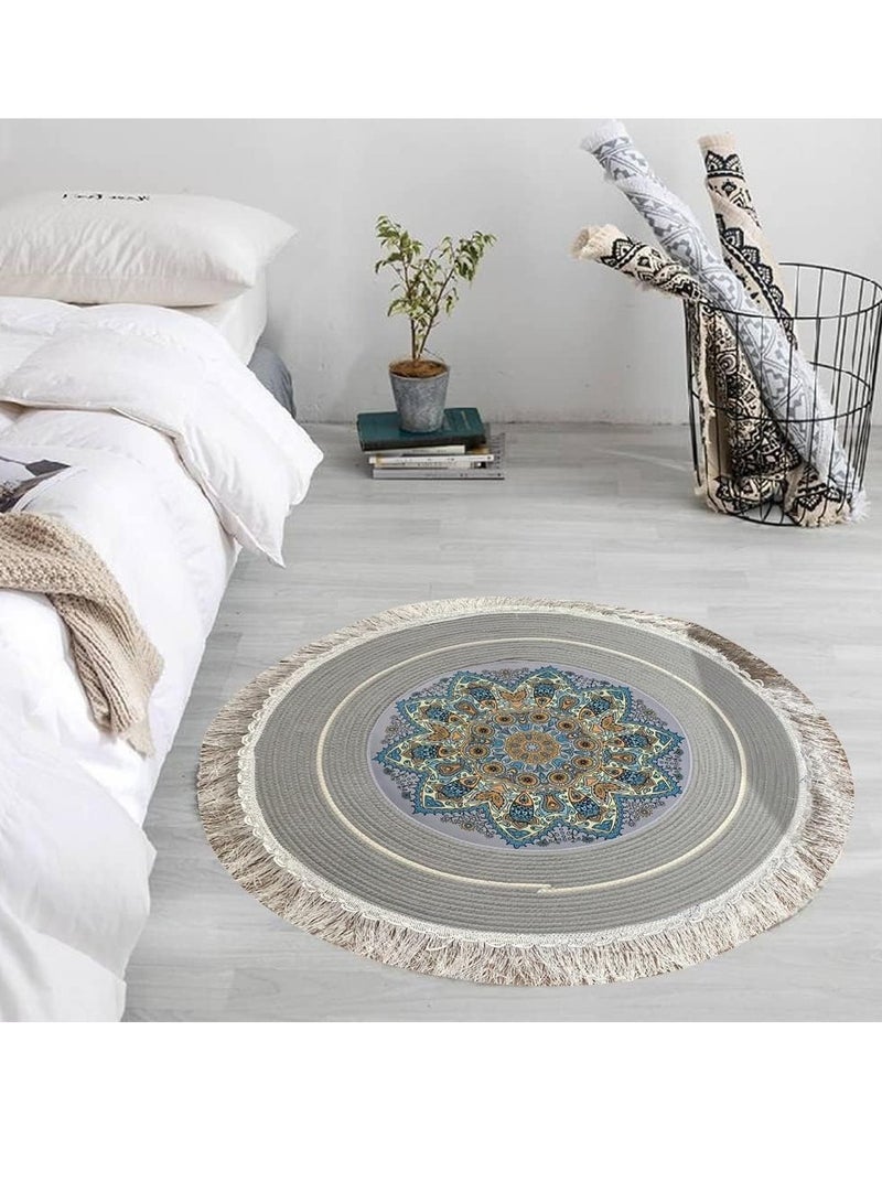 FFD Round Hand Woven Febric Cutton Area Rug Carpet For Bedroom Living room Dining Room Round Tassel Carpet Soft and Easy To Care Floor Mate Carpet