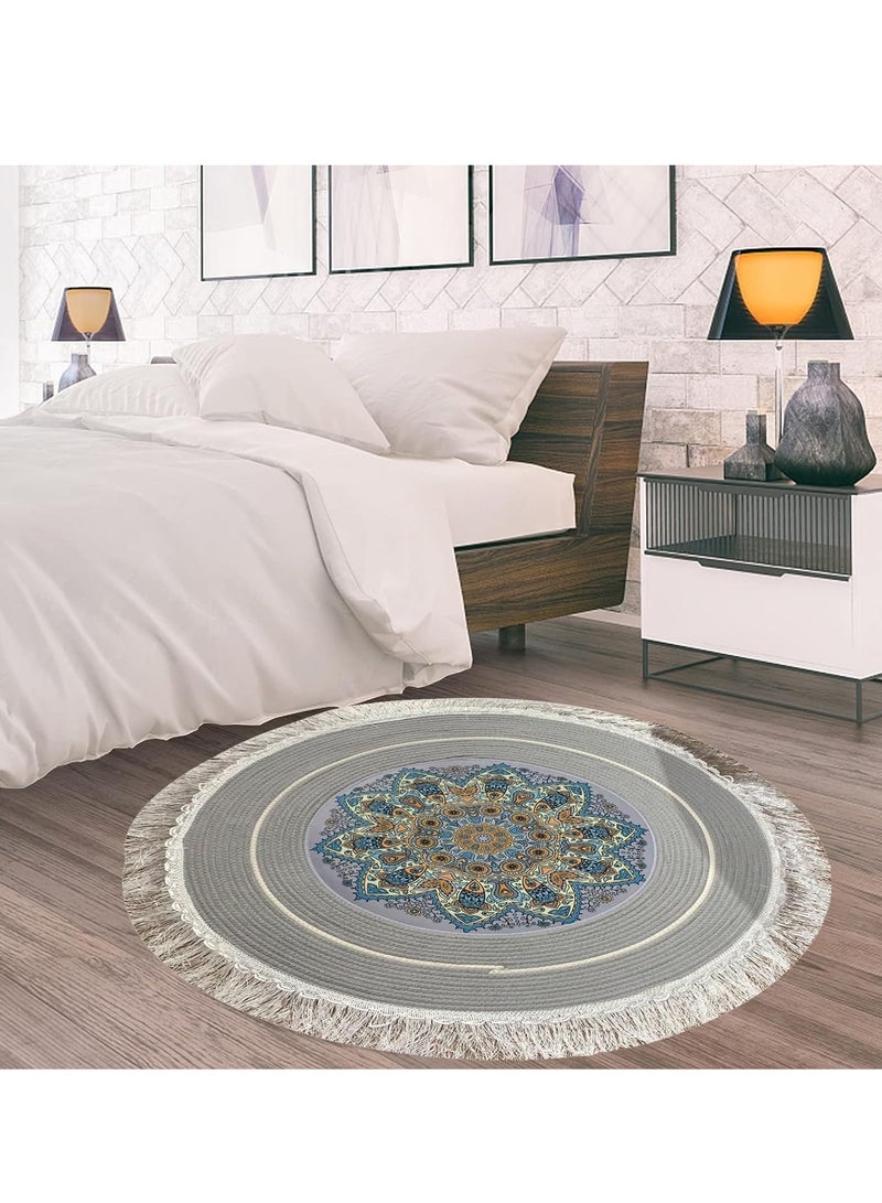 FFD Round Hand Woven Febric Cutton Area Rug Carpet For Bedroom Living room Dining Room Round Tassel Carpet Soft and Easy To Care Floor Mate Carpet