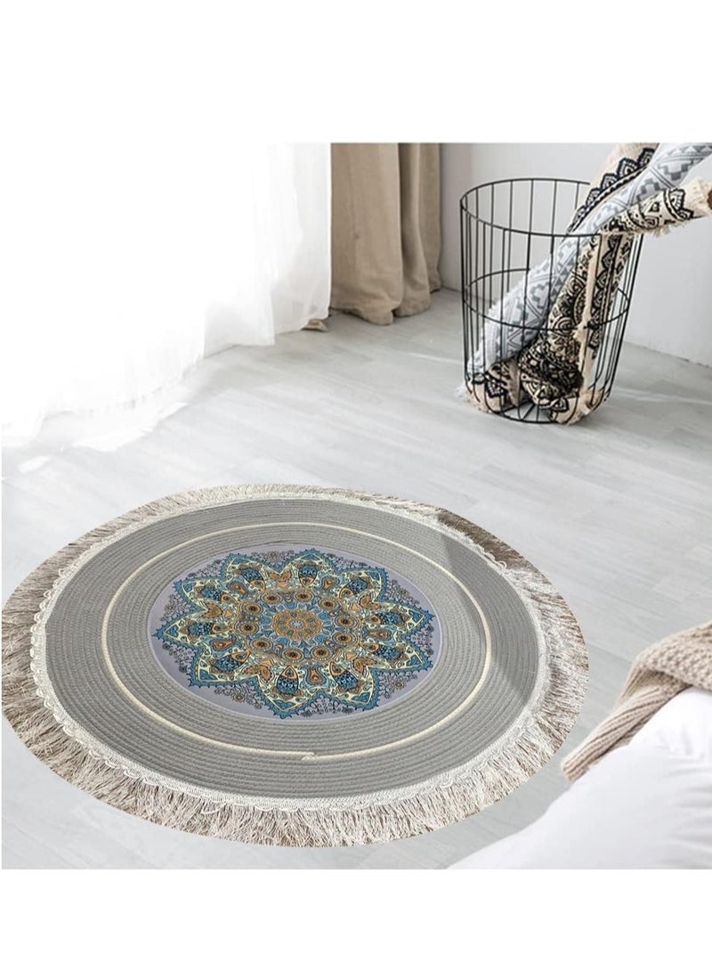 FFD Round Hand Woven Febric Cutton Area Rug Carpet For Bedroom Living room Dining Room Round Tassel Carpet Soft and Easy To Care Floor Mate Carpet