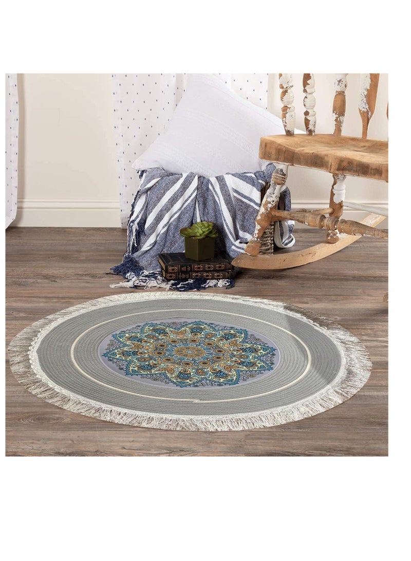 FFD Round Hand Woven Febric Cutton Area Rug Carpet For Bedroom Living room Dining Room Round Tassel Carpet Soft and Easy To Care Floor Mate Carpet