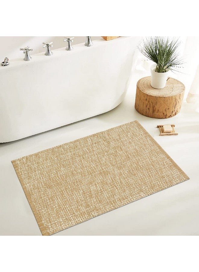 Washable Bathroom Rug 2'X3' Low Profile Entryway Rug Tan Durable Front Door Mat Cotton Reversible Kitchen Mat Boho Bedroom Rug Farmhouse Carpet For Foyer Front Porch Decor