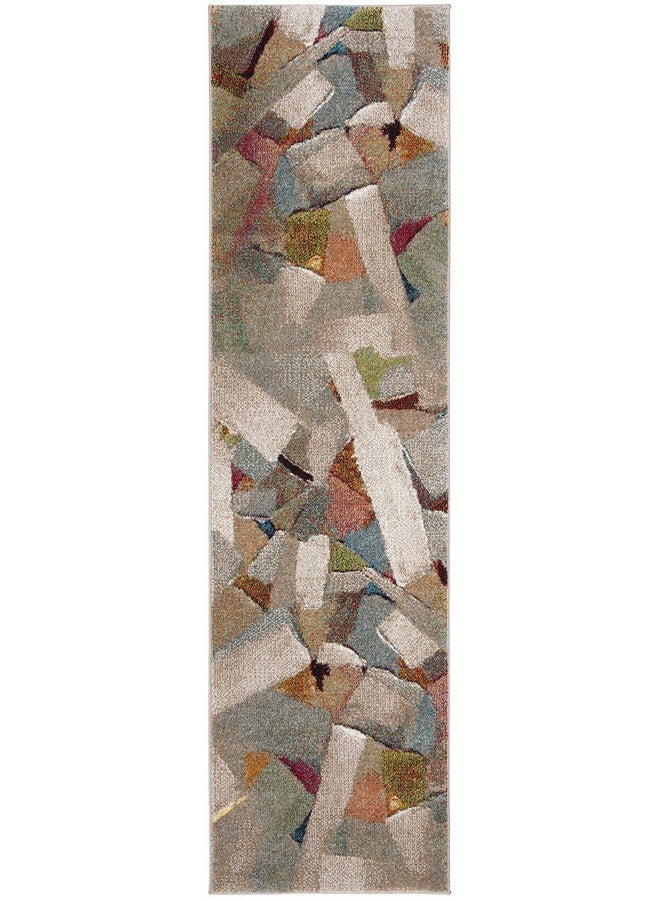 Porcello Collection Runner Rug 2'3 X 8' Grey & Multi Modern Abstract Design Non Shedding & Easy Care Ideal For High Traffic Areas In Living Room Bedroom (Prl6937B)