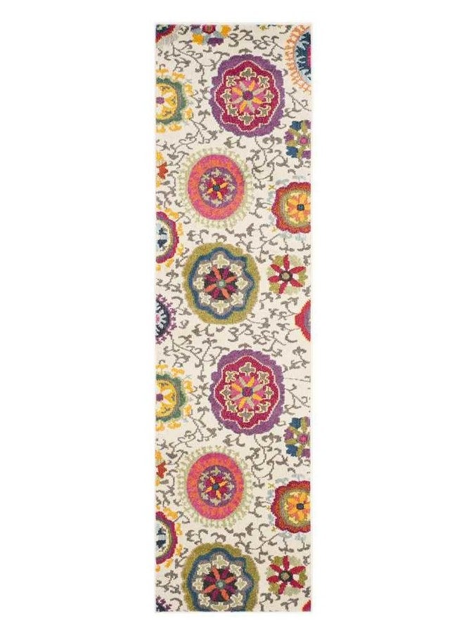 Monaco Collection Runner Rug 2'2 X 6' Ivory & Multi Boho Floral Design Non Shedding & Easy Care Ideal For High Traffic Areas In Living Room Bedroom (Mnc233A)