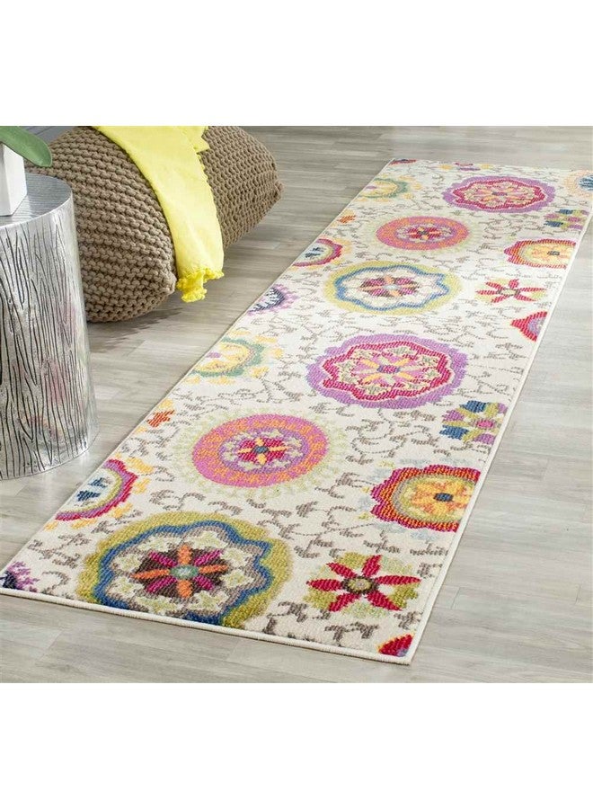 Monaco Collection Runner Rug 2'2 X 6' Ivory & Multi Boho Floral Design Non Shedding & Easy Care Ideal For High Traffic Areas In Living Room Bedroom (Mnc233A)