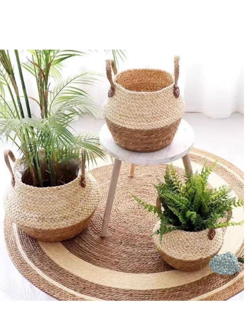 FFD Natural Jute Rug with White Line Jute Rug Carpet Handmade Braided Jute Carpet