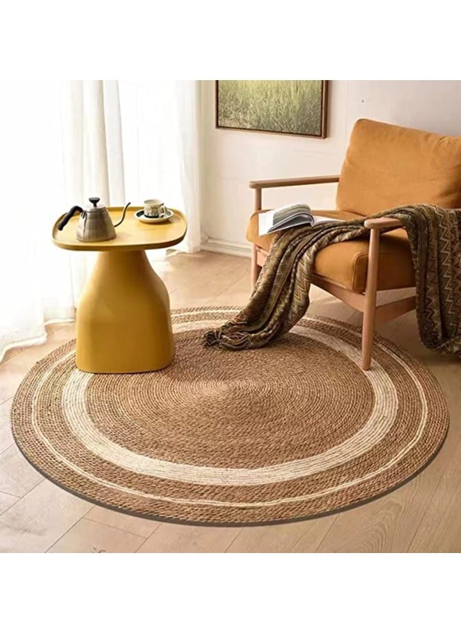 FFD Natural Jute Rug with White Line Jute Rug Carpet Handmade Braided Jute Carpet