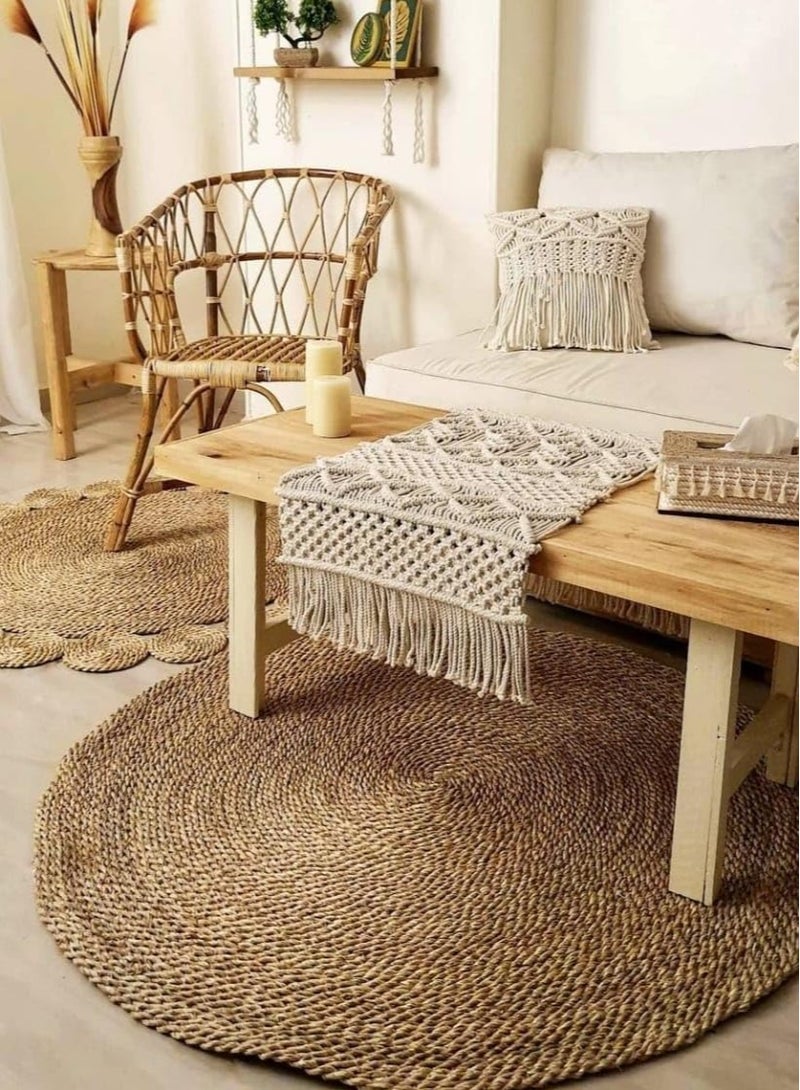 FFD Handwoven Jute Rug - Eco-Friendly, Reversible, and Vintage-Inspired for Kitchen, Entryway, or Bedroom