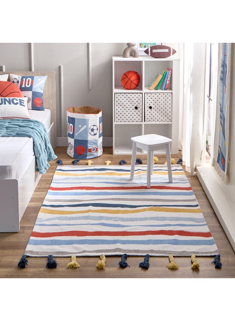 Arcade Stripe Printed Rug with Braided Tassels 160 x 110 cm