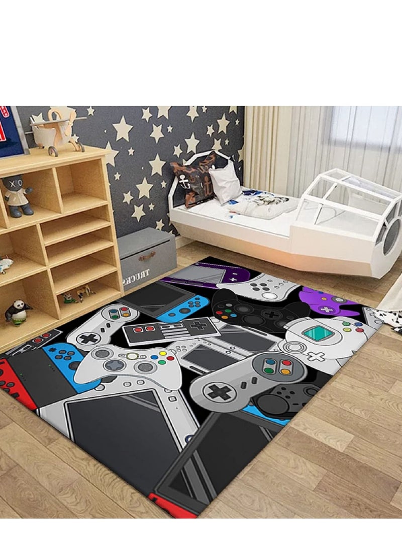 Home Area Gamer Rugs with Game Controller Design Thickened Non Slip Mats Stylish Velvet Carpet for Living Bed Playrooms