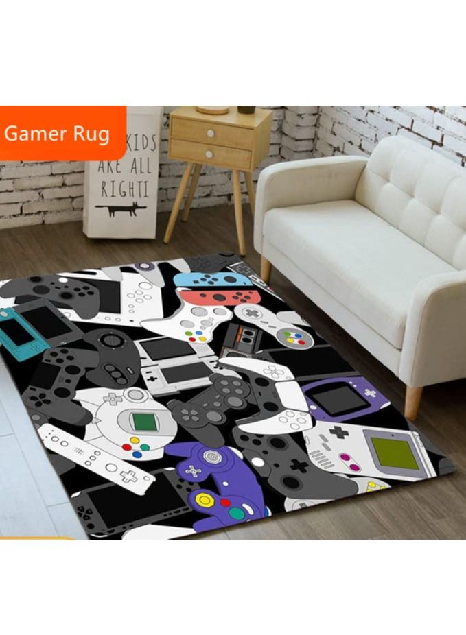 Home Area Gamer Rugs with Game Controller Design Thickened Non Slip Mats Stylish Velvet Carpet for Living Bed Playrooms