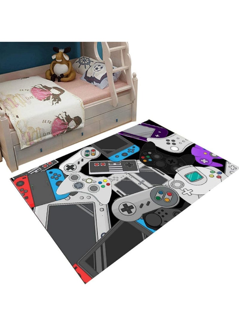 Home Area Gamer Rugs with Game Controller Design Thickened Non Slip Mats Stylish Velvet Carpet for Living Bed Playrooms