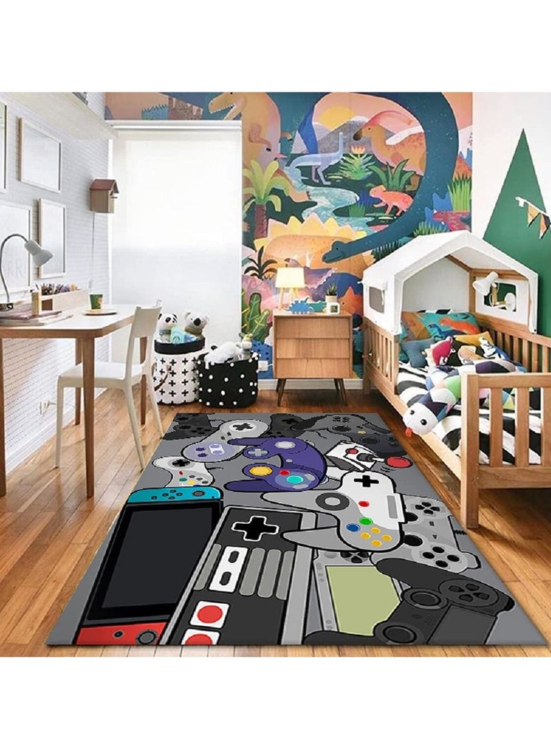 Home Area Gamer Rugs with Game Controller Design Thickened Non Slip Mats Stylish Velvet Carpet for Living Bed Playrooms