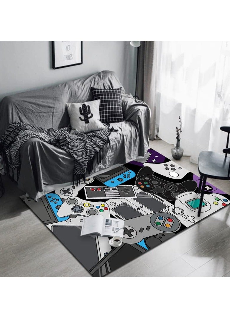 Home Area Gamer Rugs with Game Controller Design Thickened Non Slip Mats Stylish Velvet Carpet for Living Bed Playrooms