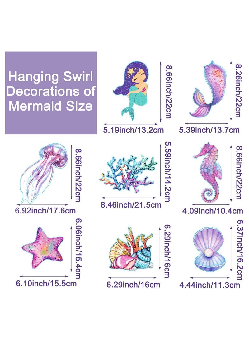 Mermaid Hanging Swirl Decorations 20 PCS Double Sided Print Mermaid Themed Foil Swirls Dangling Ceiling Streamers Wall Decals for Kids Girls Birthday Baby Shower Under the Sea Party Supplies