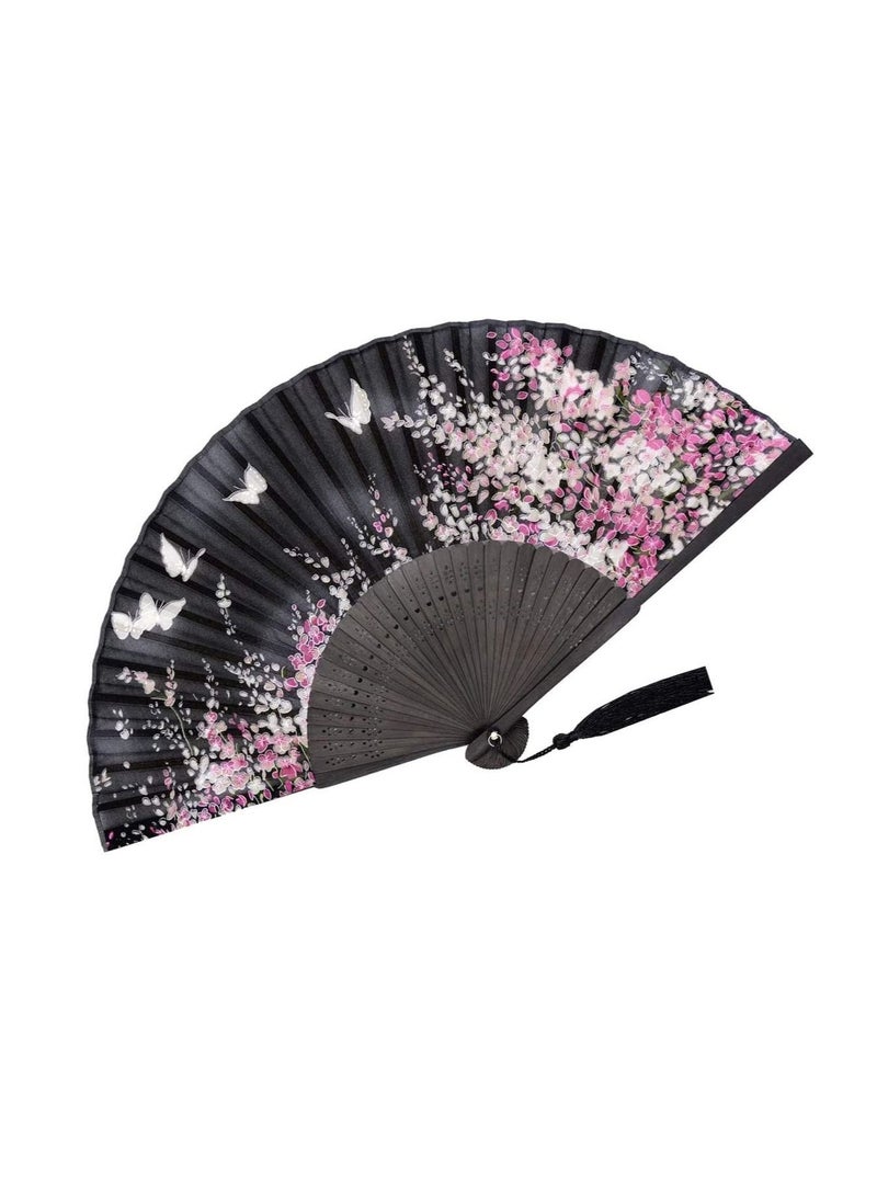 Folding Hand Fan for Women's, Chinese Japanese Vintage Bamboo Silk Fans, Elegant Classical Style, for Dance, Performance, Decoration, Wedding, Party, Craft Gift Bamboo Folding Fan