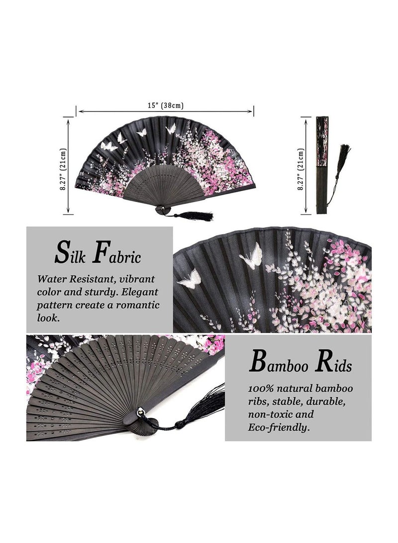 Folding Hand Fan for Women's, Chinese Japanese Vintage Bamboo Silk Fans, Elegant Classical Style, for Dance, Performance, Decoration, Wedding, Party, Craft Gift Bamboo Folding Fan