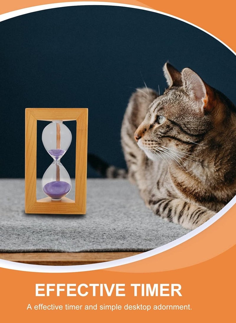 Hourglass Timer 5 Minutes Sandglass Wooden Frame Sandglass Hourglass Sand Clock Toy Sand Hourglass Timer for Kids Hourglass Decoration Purple Colorful Sand Wood Sand Desk Child