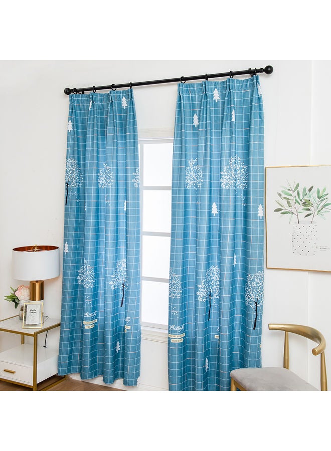 Grid Tree Print Window Curtain Set Blue