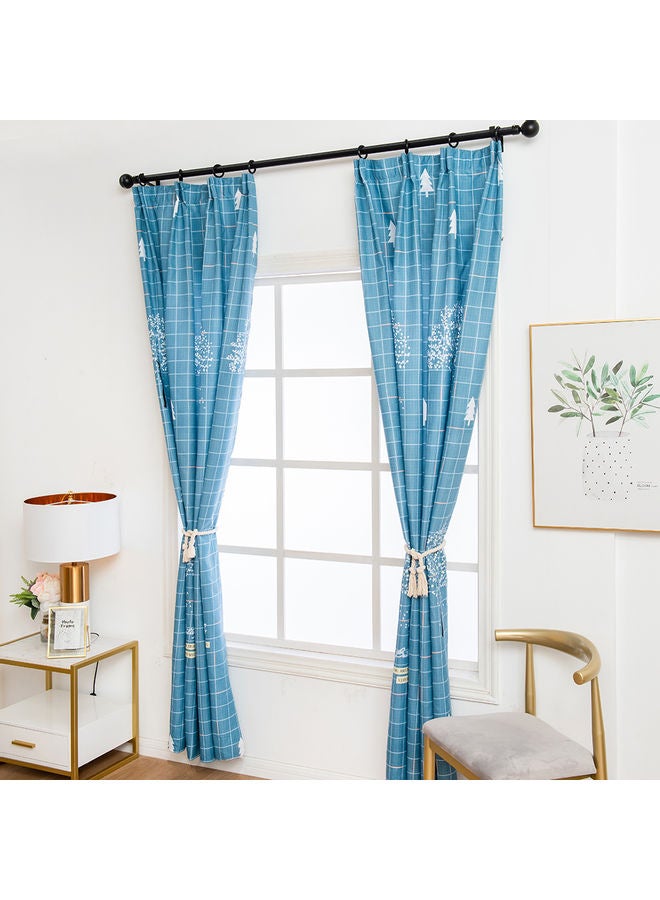 Grid Tree Print Window Curtain Set Blue