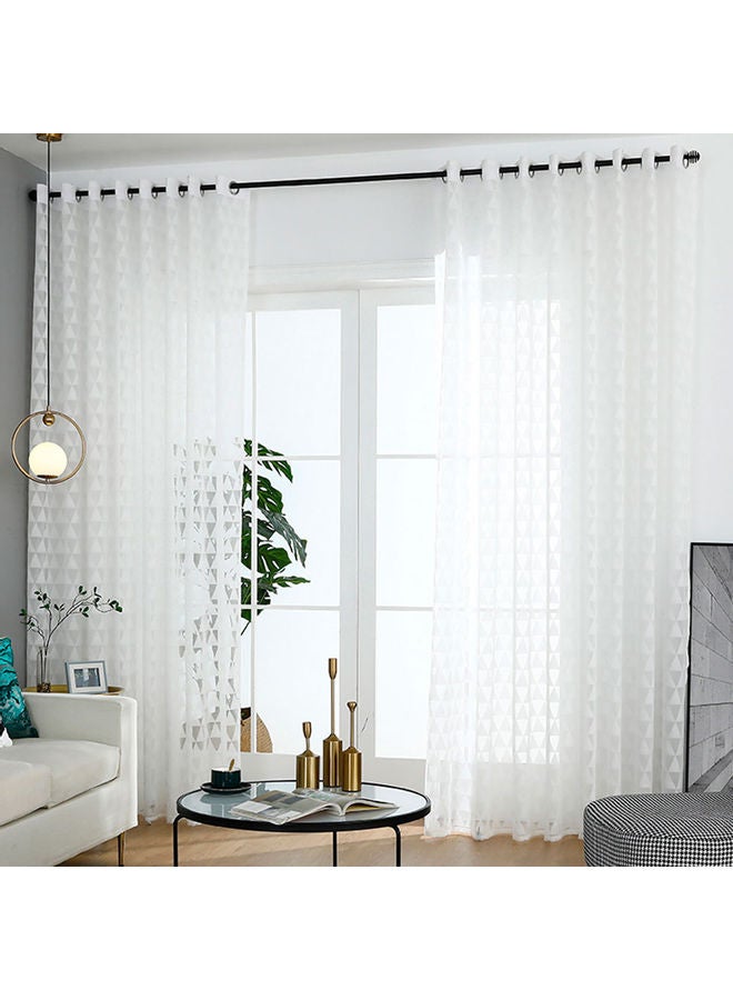 Triangle Print Polyester Tulle Curtain Divider Drape Window Bedroom White