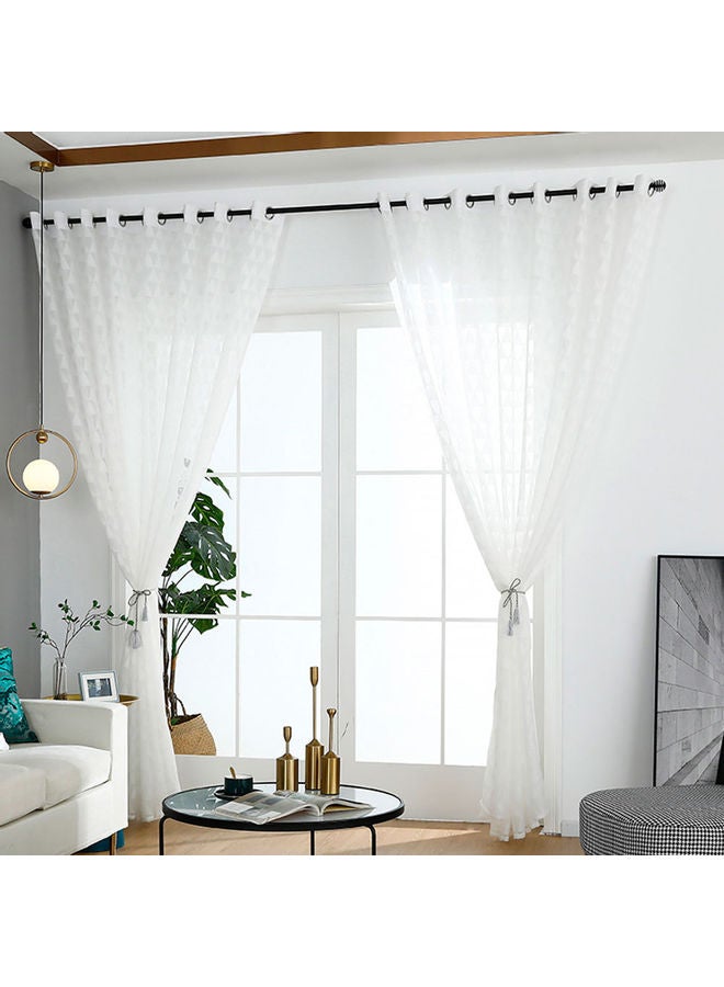 Triangle Print Polyester Tulle Curtain Divider Drape Window Bedroom White