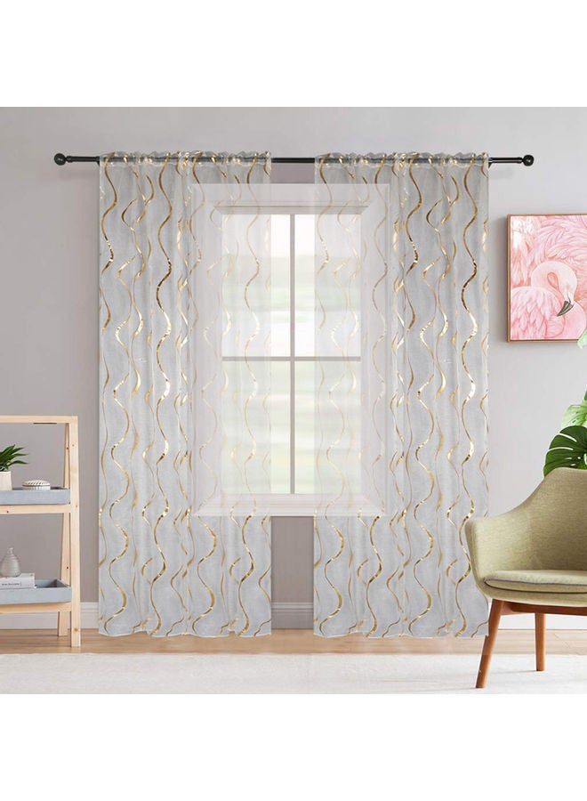 Fashion Wave Stripe Transparent Curtain Clear/Gold