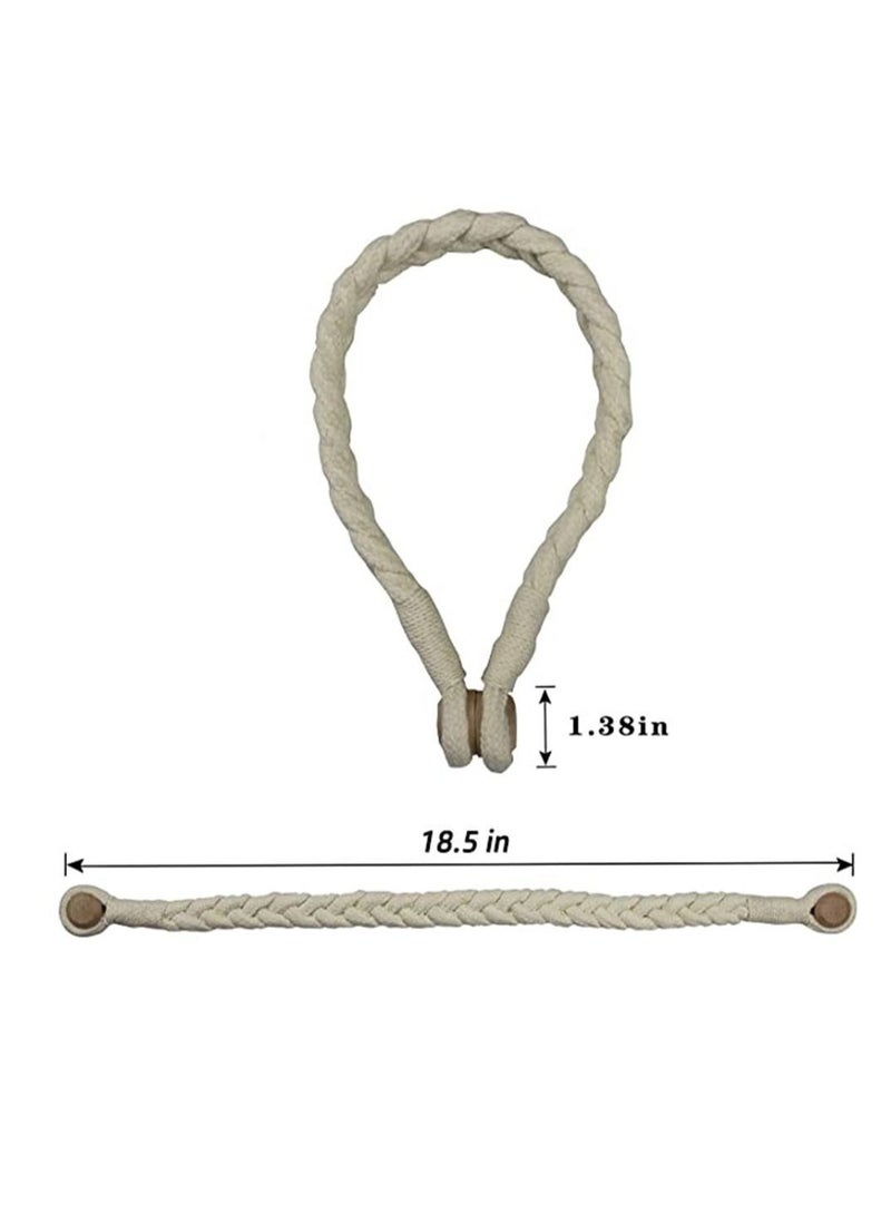 2 Pack Beige Magnetic Soft Curtain Tiebacks Cotton Hand-Woven Tieback Holdback Home Decorative Tie Backs with Durable Wooden Buckle for Office Decor