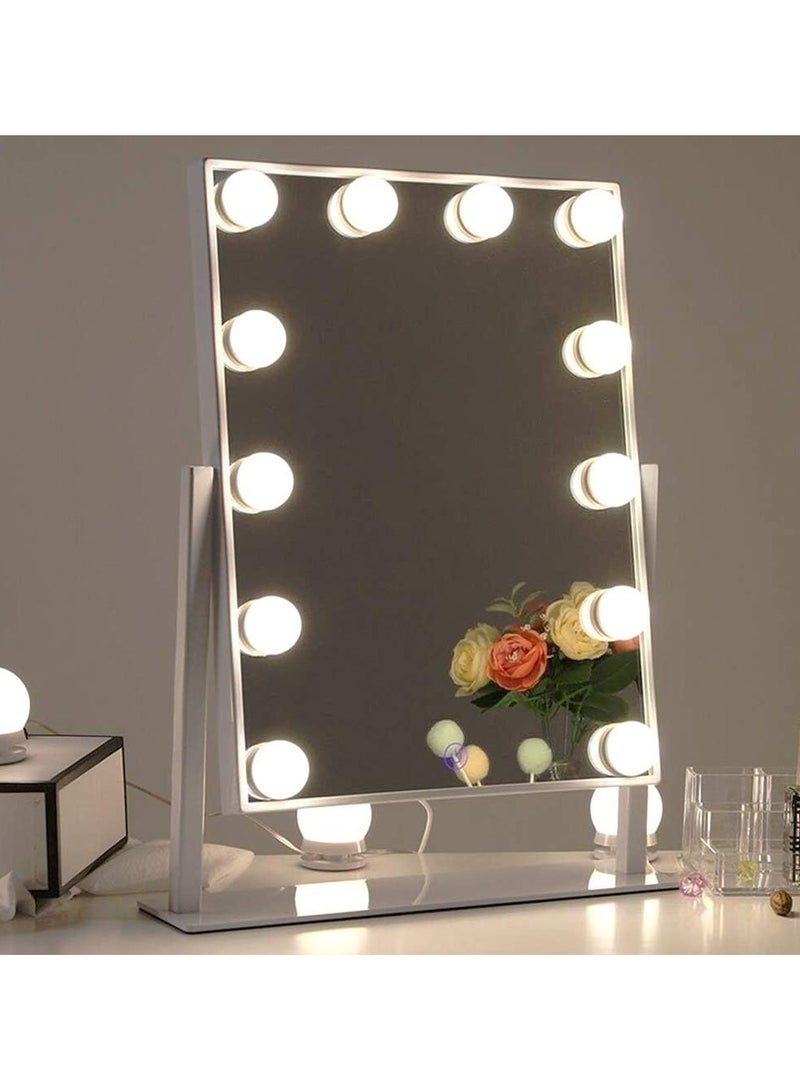 COOLBABY Makeup Mirror with Lights Lighted Makeup Mirror with 12 Dimmable Bulbs and 3 Color Lighting Modes Smart Touch Control Plug in Light Up Mirror (White) MIRR012