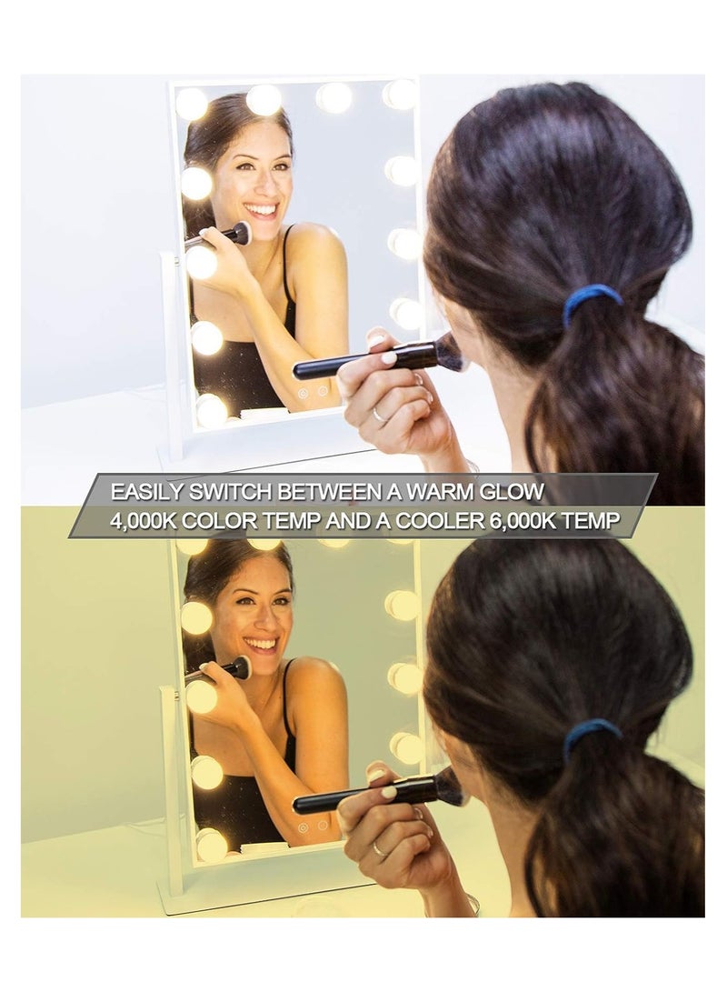 COOLBABY Makeup Mirror with Lights Lighted Makeup Mirror with 12 Dimmable Bulbs and 3 Color Lighting Modes Smart Touch Control Plug in Light Up Mirror (White) MIRR012