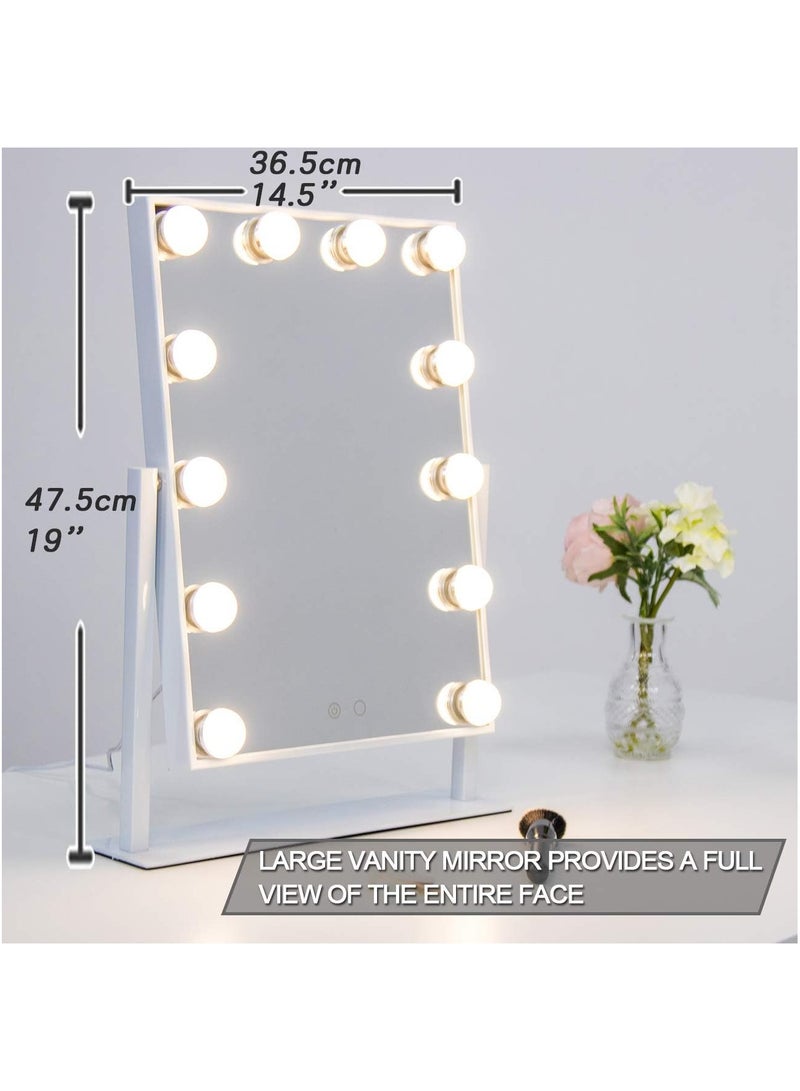 COOLBABY Makeup Mirror with Lights Lighted Makeup Mirror with 12 Dimmable Bulbs and 3 Color Lighting Modes Smart Touch Control Plug in Light Up Mirror (White) MIRR012