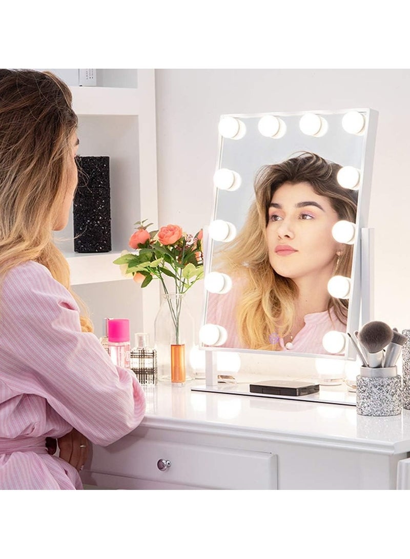 COOLBABY Makeup Mirror with Lights Lighted Makeup Mirror with 12 Dimmable Bulbs and 3 Color Lighting Modes Smart Touch Control Plug in Light Up Mirror (White) MIRR012