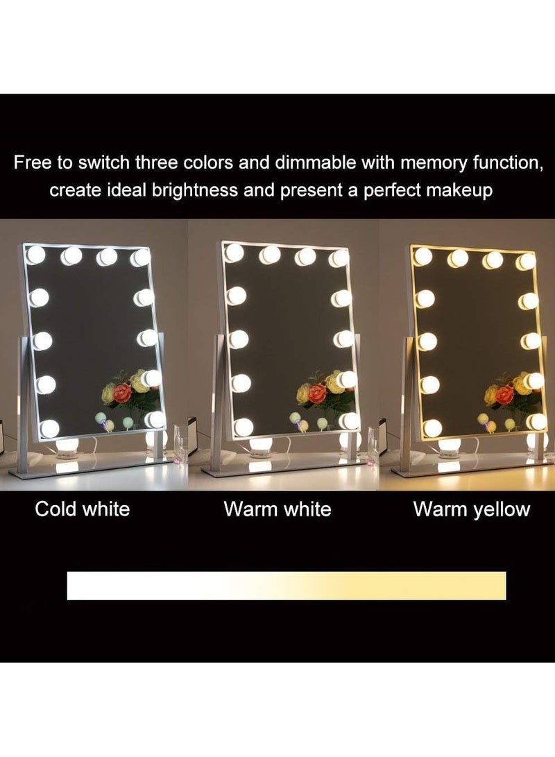 COOLBABY Makeup Mirror with Lights Lighted Makeup Mirror with 12 Dimmable Bulbs and 3 Color Lighting Modes Smart Touch Control Plug in Light Up Mirror (White) MIRR012