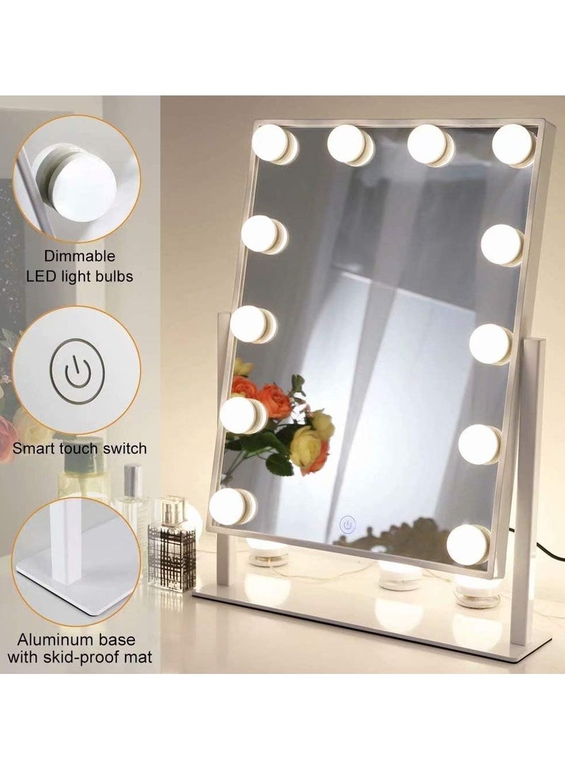 COOLBABY Makeup Mirror with Lights Lighted Makeup Mirror with 12 Dimmable Bulbs and 3 Color Lighting Modes Smart Touch Control Plug in Light Up Mirror (White) MIRR012