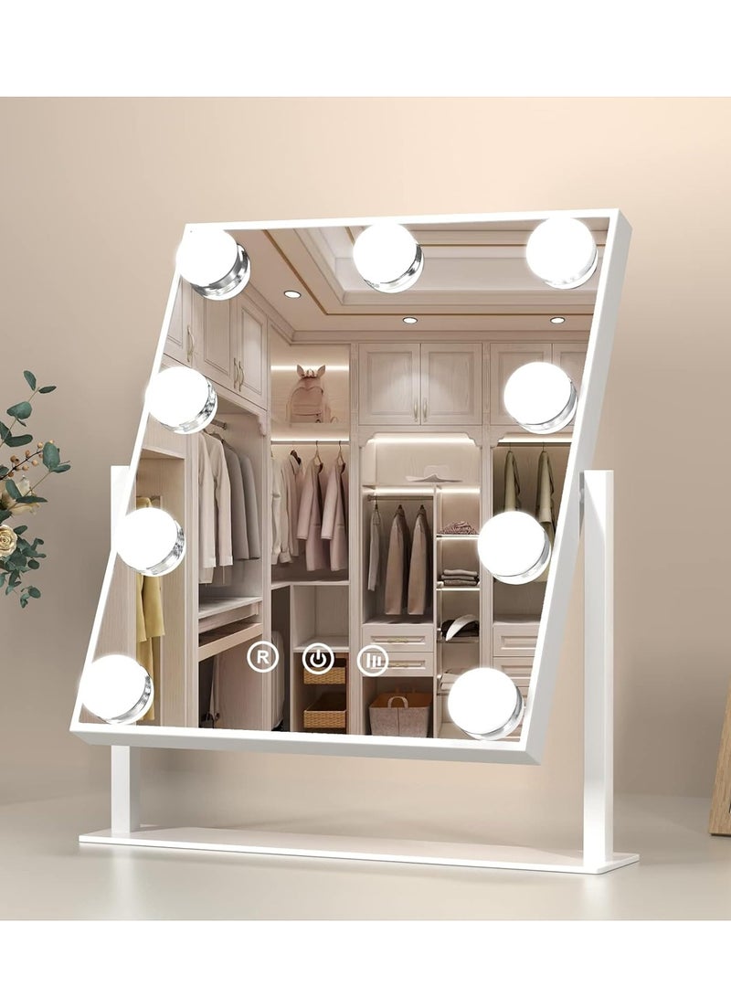 Mirror With 9 Dimmable Bulbs and 3 Color Lighting Modes Smart Touch Control White