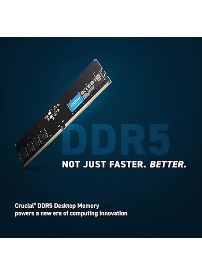 16GB UDIMM DDR5-5600 Desktop Memory PC5-44800, CL46, 1.1V, Unbuffered, High-Speed, Energy-Efficient, Optimized for Gaming & Multitasking, Single Module | CT16G56C46U5 Black